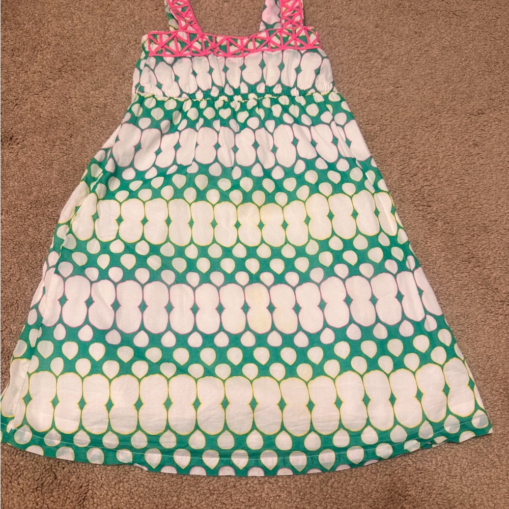 GAP Green and White Dot-Pattern Sundress with Pink Trim